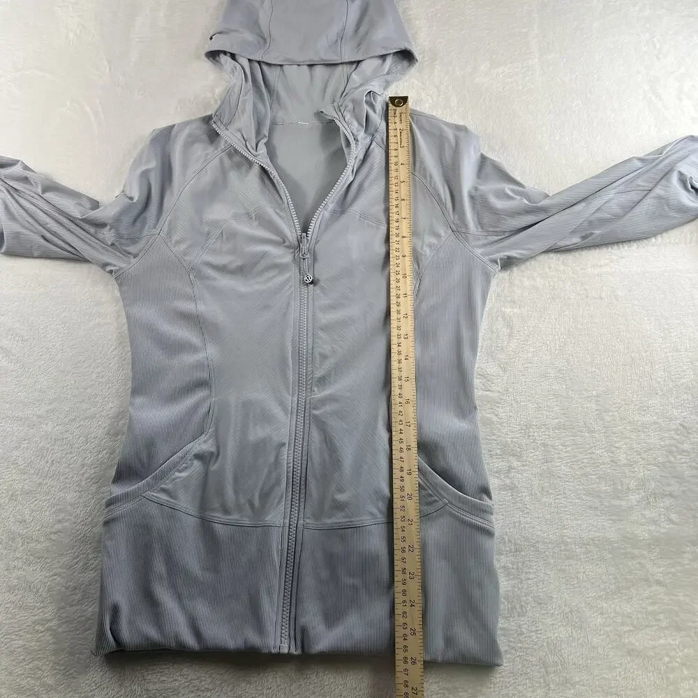 Lululemon Sz 10 In Flux Jacket Dance Studio Reversible Hooded Silver Fox Stretch